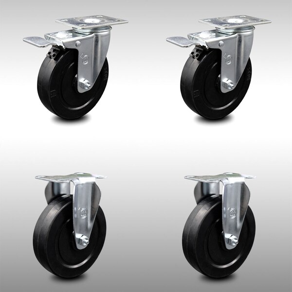 Service Caster 5 Inch SS Soft Rubber Wheel Top Plate Caster Lock Brake 2 Rigid SCC, 2PK SCC-SSTTL20S514-SRS-2-R-2 - main